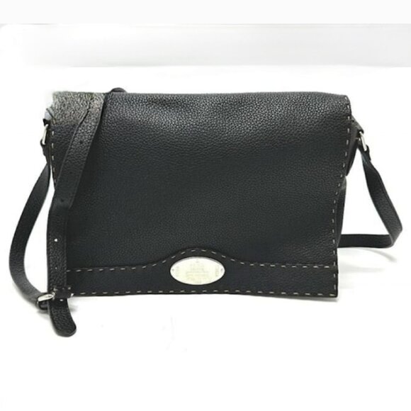 FENDI Black Leather Messenger Bag - Picture 3 of 16